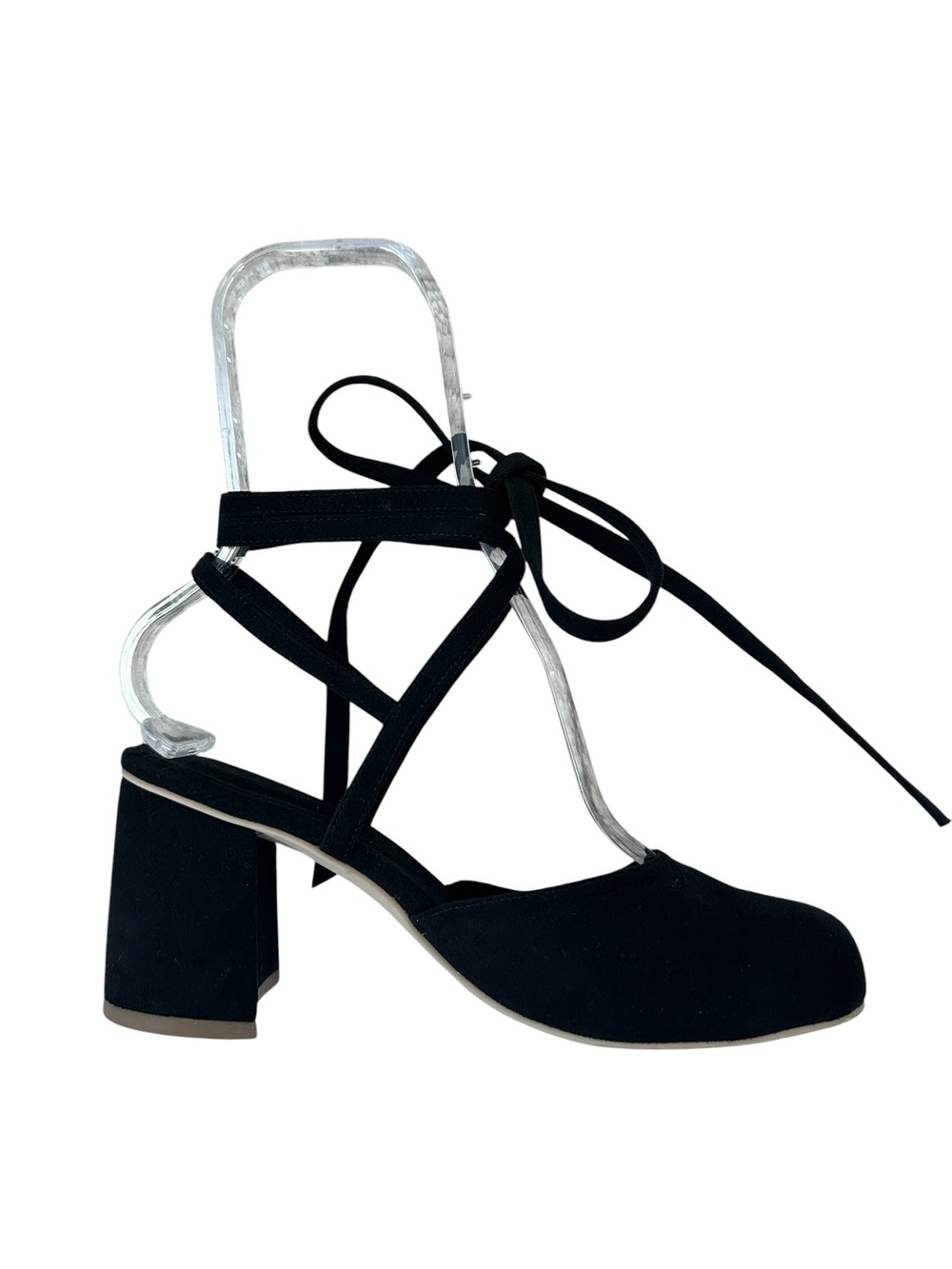 RAFA Black Lace-Up Block Heel Pumps Size 9 Balletcore Shoes